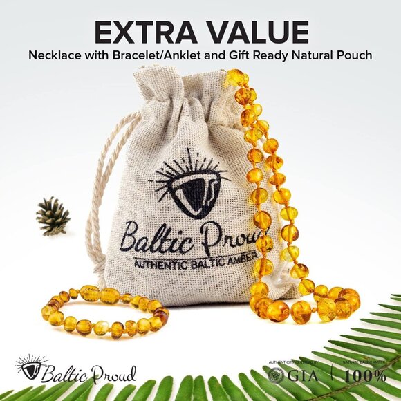 Amber Necklace and Bracelet Gift Set Unisex Honey 12.5 Inches Jewelry - Picture 3 of 5